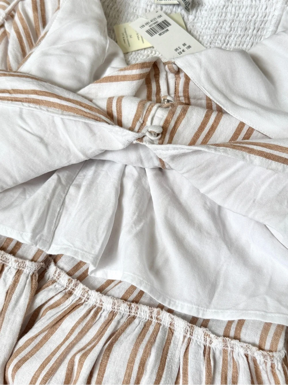 Abercrombie & Fitch Striped Tan White Maxi Sundress Adjustable Straps Sz M NWT